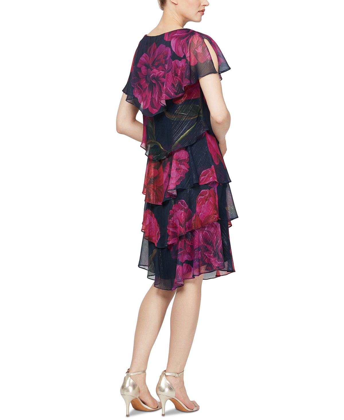 SL Fashions Women's Floral Sleeveless Boat Neck Knee Length Ruffled Dress Pink Size 6 Petite