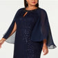 SL Fashions Women's Lace Capelet Gown Blue Size 18W