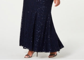 SL Fashions Women's Lace Capelet Gown Blue Size 18W