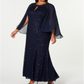SL Fashions Women's Lace Capelet Gown Blue Size 18W