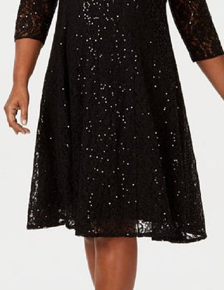 SL Fashions Women's Sequined Lace Dress Black Size 14W