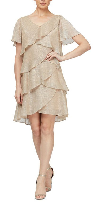 SL Fashions Women's Tiered Shimmer Shift Dress Pink Size 6