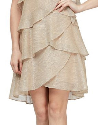 SL Fashions Women's Tiered Shimmer Shift Dress Pink Size 6