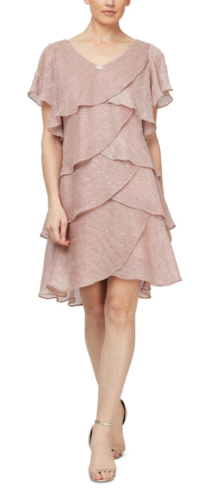 SL Fashions Women's Tiered Shimmer Shift Dress Orange Size 12