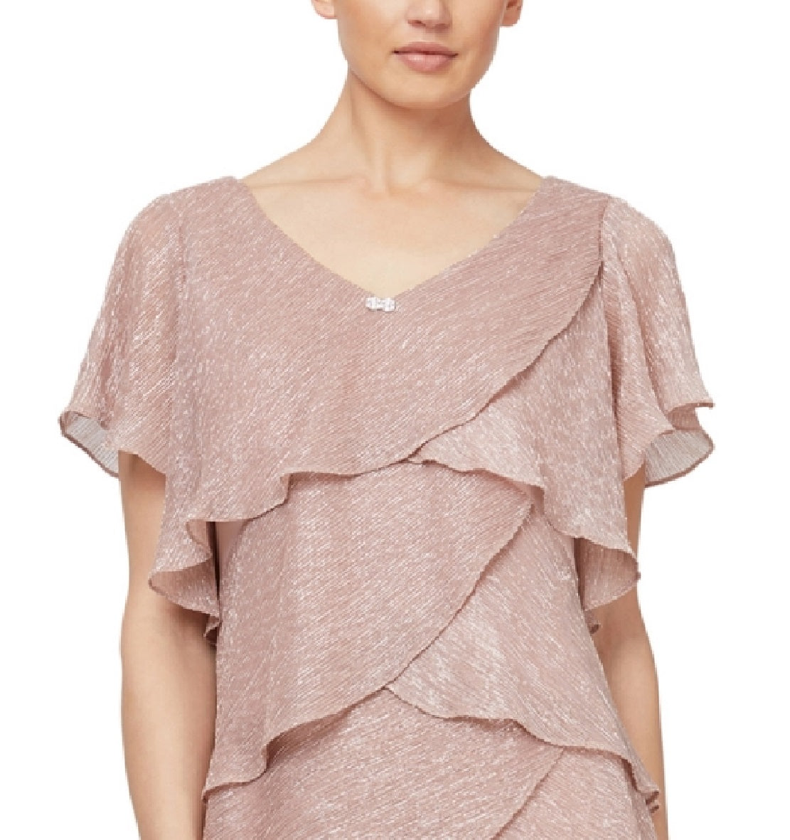 SL Fashions Women's Tiered Shimmer Shift Dress Orange Size 12