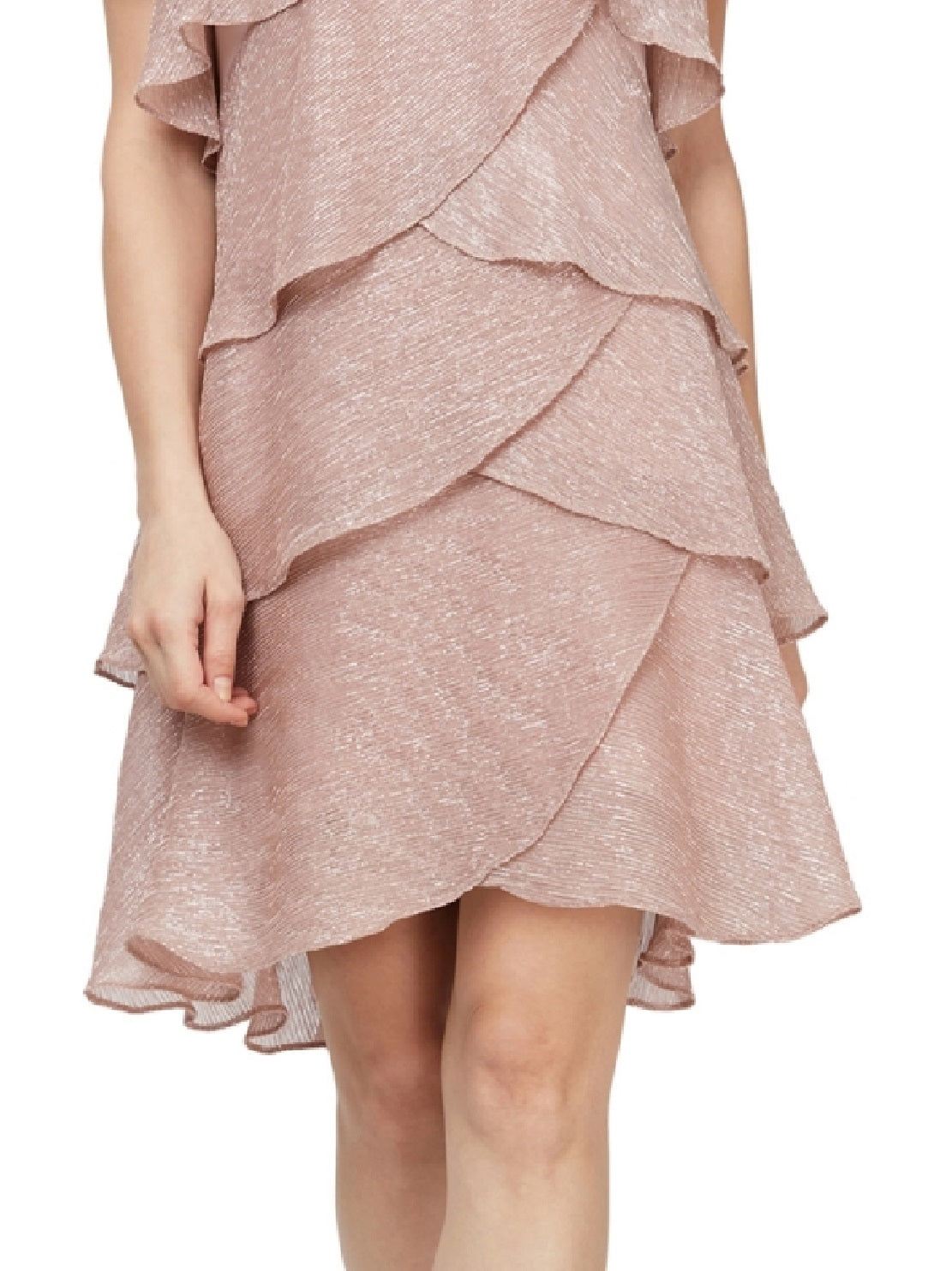 SL Fashions Women's Tiered Shimmer Shift Dress Orange Size 12