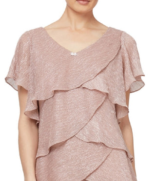 SL Fashions Women's Tiered Shimmer Shift Dress Pink Size 16