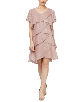 SL Fashions Women's Tiered Shimmer Shift Dress Pink Size 18