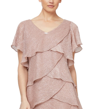 SL Fashions Women's Tiered Shimmer Shift Dress Pink Size 18