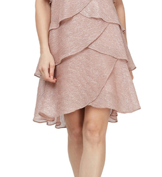 SL Fashions Women's Tiered Shimmer Shift Dress Pink Size 18