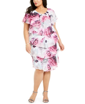 SL Fashions Women's Below the Knee Shift Evening Dress Gray Size 14W