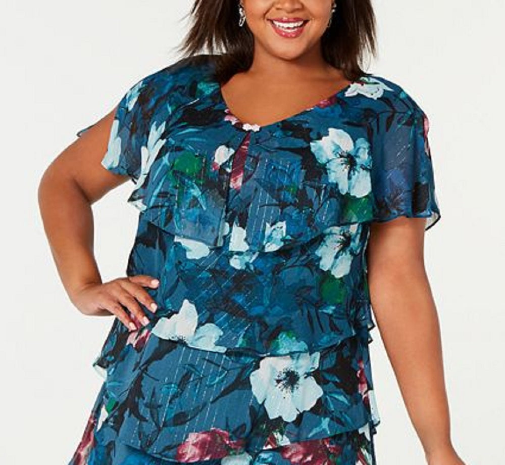 SL Fashions Women's Tiered Shift Dress Blue Size 24W