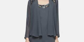 SL Fashions Women's 2 Pc Jacket & Tiered Midi Dress Gray Size 14 Petite