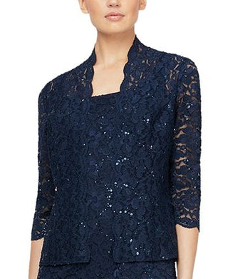 SL Fashions Women's 2 Pc Lace Jacket & Midi Dress Set Blue Size 14
