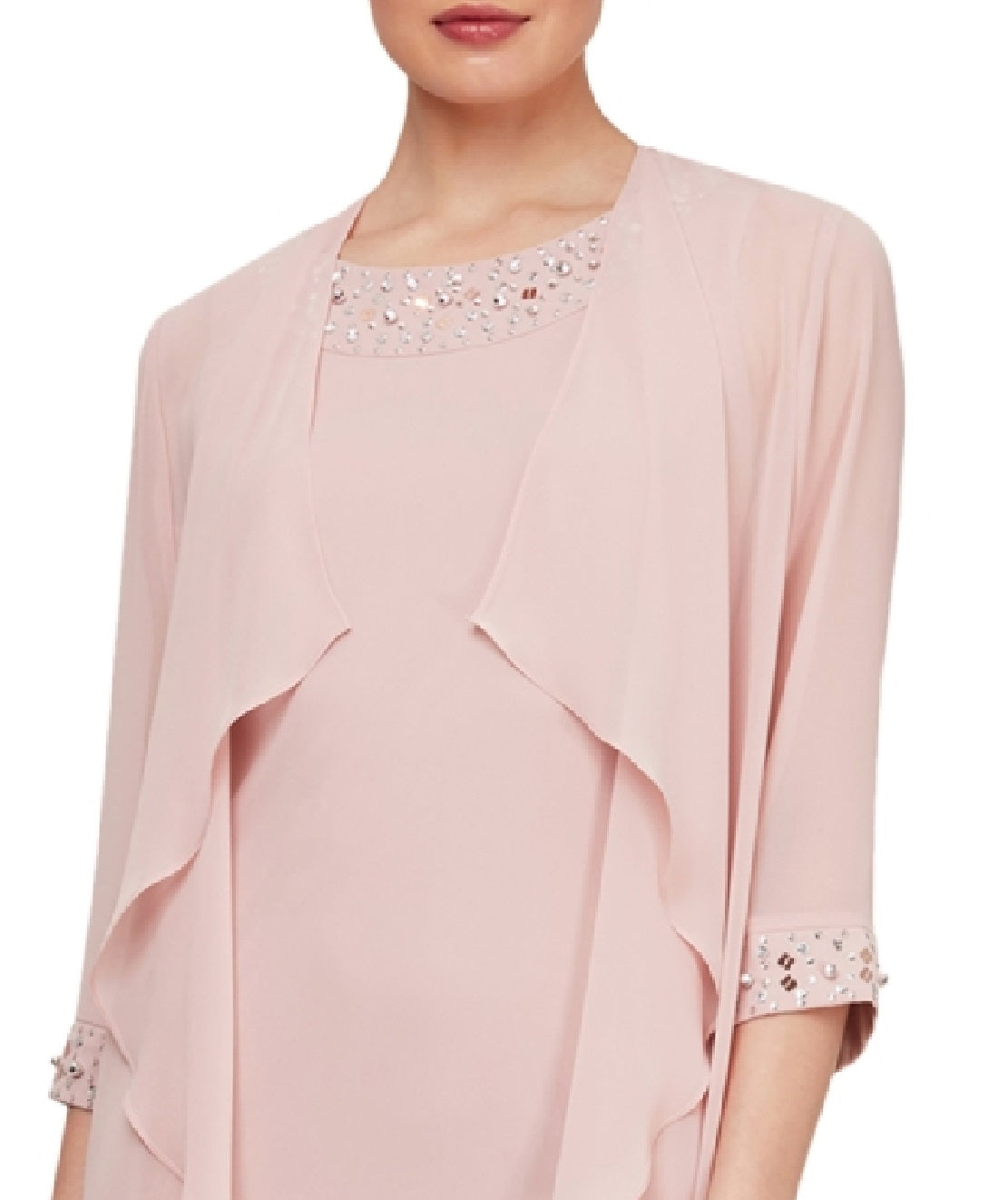 SL Fashions Women's Beaded Neck Jacket Dress Pink Size 18