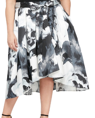 SL Fashions Women's Embellished Neck Floral Skirt Dress Black Size 16W