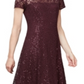 SL Fashions Women's Sequined Lace MIDI Dress Wine Size 16
