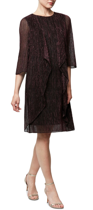 SL Fashions Women's Metallic Jacket Dress Black Size 16