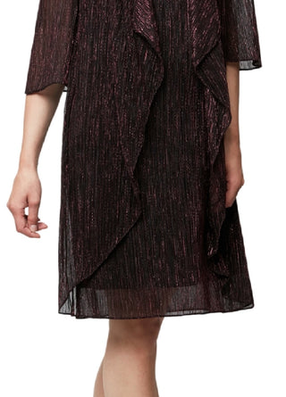 SL Fashions Women's Metallic Jacket Dress Black Size 16