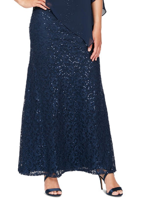 SL Fashions Women's Chiffon Popover Sequin Lace Gown Blue Size 16