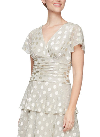 SL Fashions Women's Metallic Dotted Ruched Waist Dress Yellow Size 10