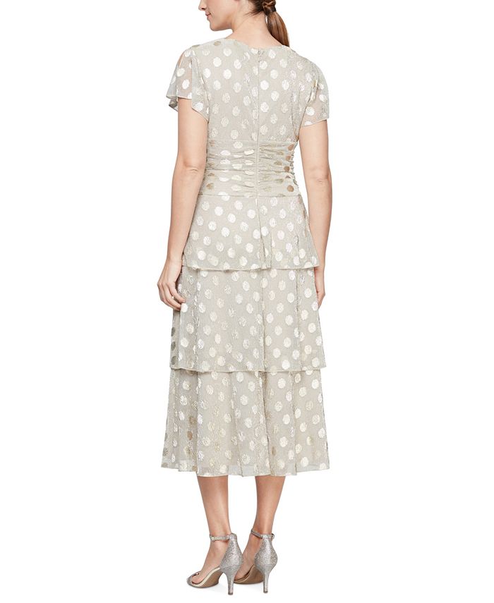 SL Fashions Women's Metallic Dotted Ruched Waist Dress Brown Size 12