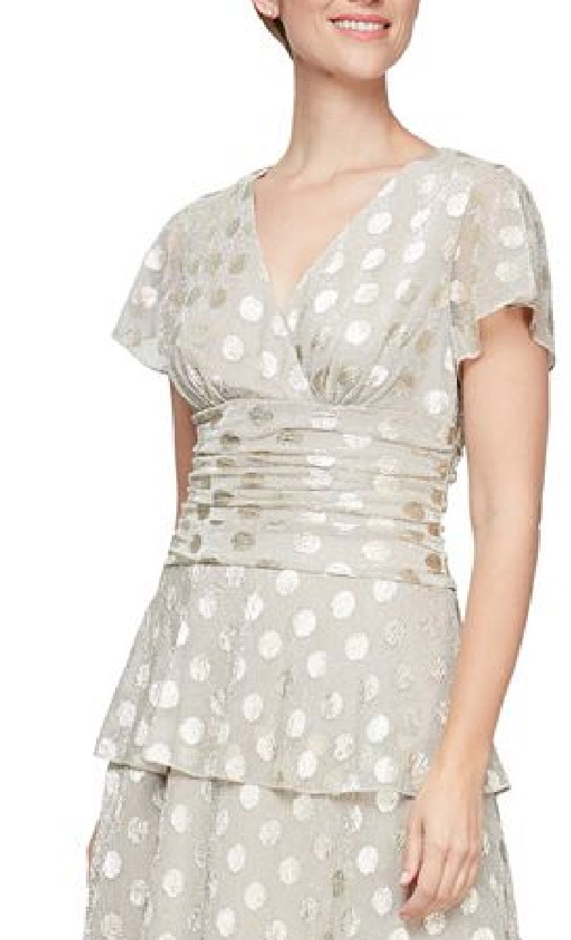 SL Fashions Women's Metallic Dotted Ruched Waist Dress Brown Size 14