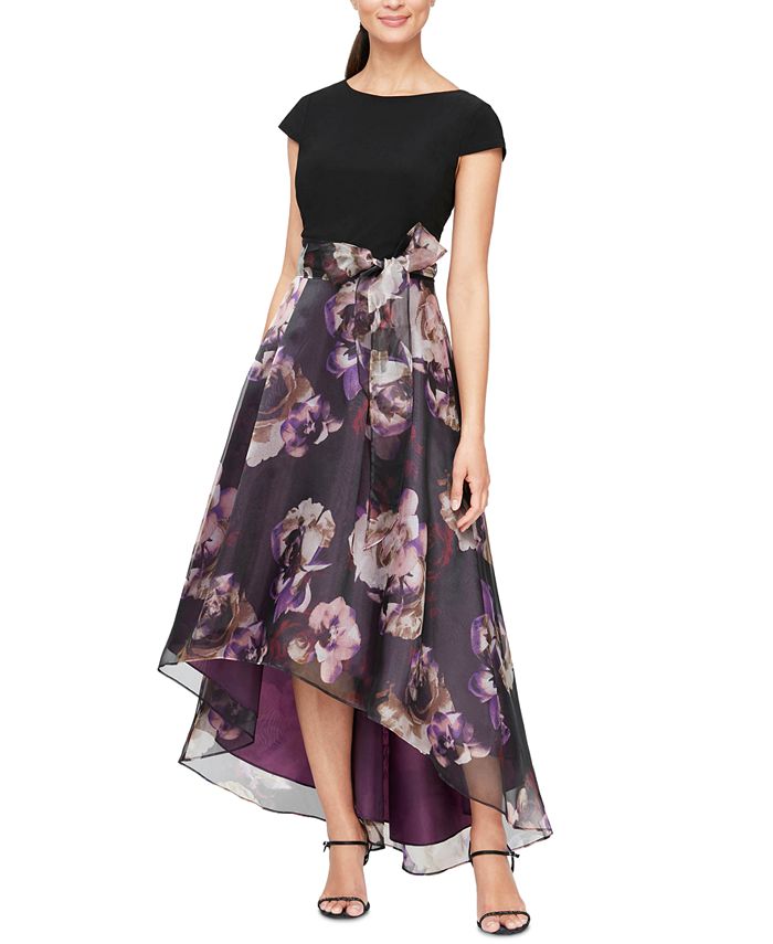 SL Fashions Women's High Low Printed Skirt Dress Purple Size 12