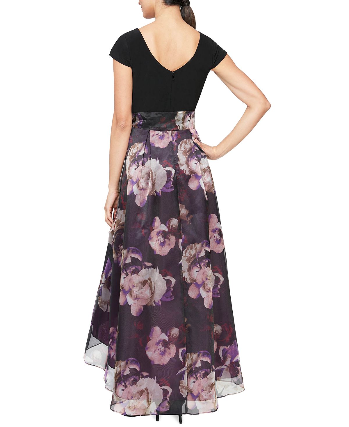 SL Fashions Women's High Low Printed Skirt Dress Purple Size 12