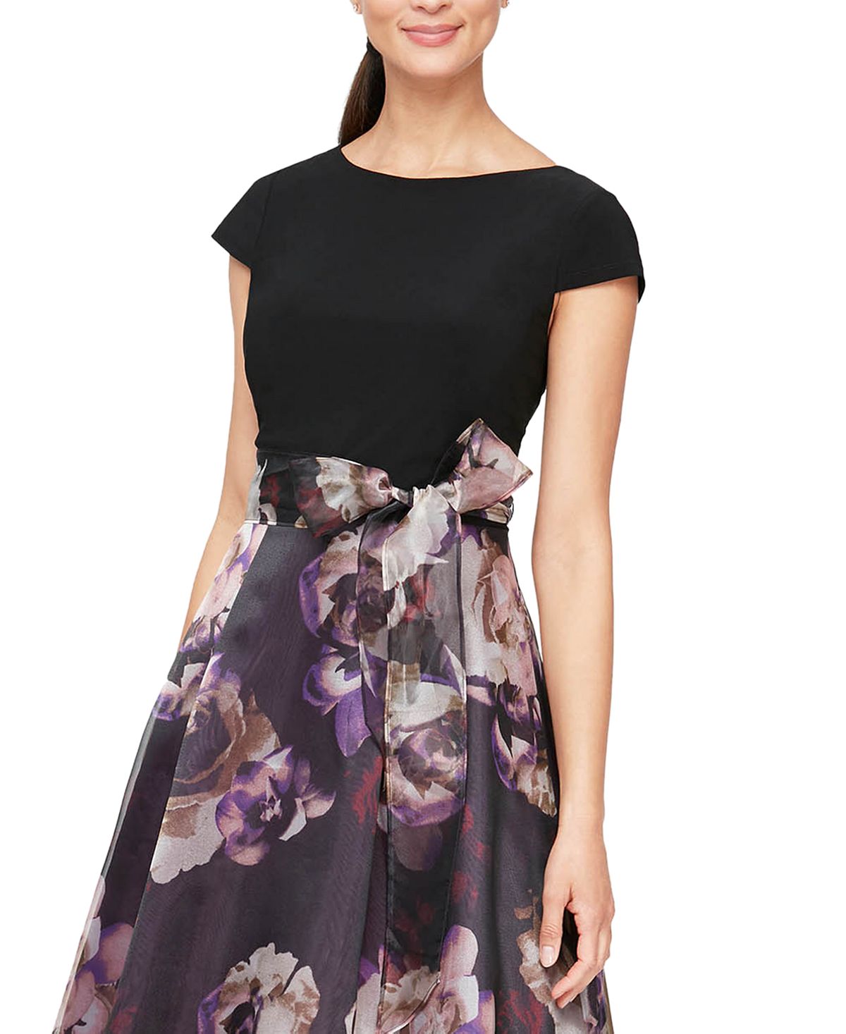 SL Fashions Women's High Low Printed Skirt Dress Purple Size 12