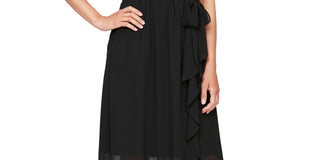 SL Fashions Women's Ruffled Wrap Dress Black Size 14