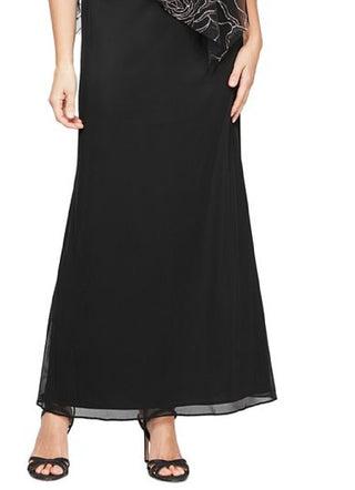 SL Fashions Women's Floral Glitter Popover V Neck Gown Black Size 8