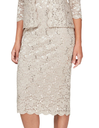 SL Fashions Women's 2 Pc Lace Jacket & Midi Dress Set Brown Size 14 Petite