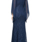 SL Fashions Women's Embellished Illusion Lace Gown Blue Size 4