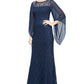 SL Fashions Women's Embellished Illusion Lace Gown Blue Size 4