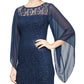 SL Fashions Women's Embellished Illusion Lace Gown Blue Size 10