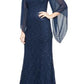 SL Fashions Women's Embellished Illusion Lace Gown Blue Size 14