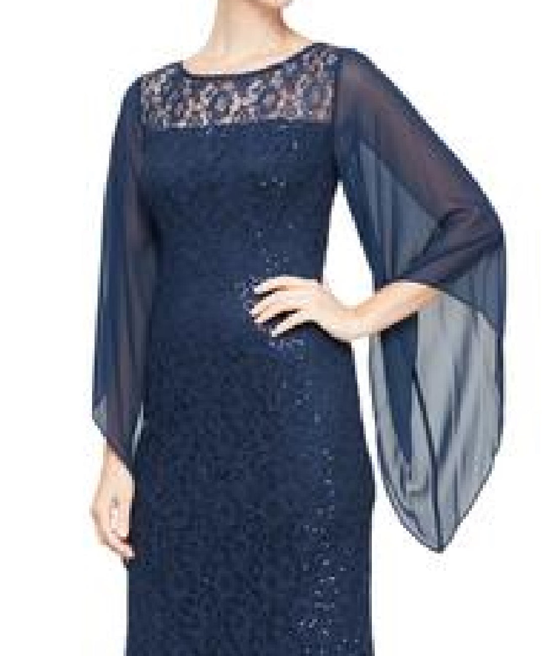 SL Fashions Women's Embellished Illusion Lace Gown Blue Size 14