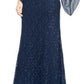 SL Fashions Women's Embellished Illusion Lace Gown Blue Size 14