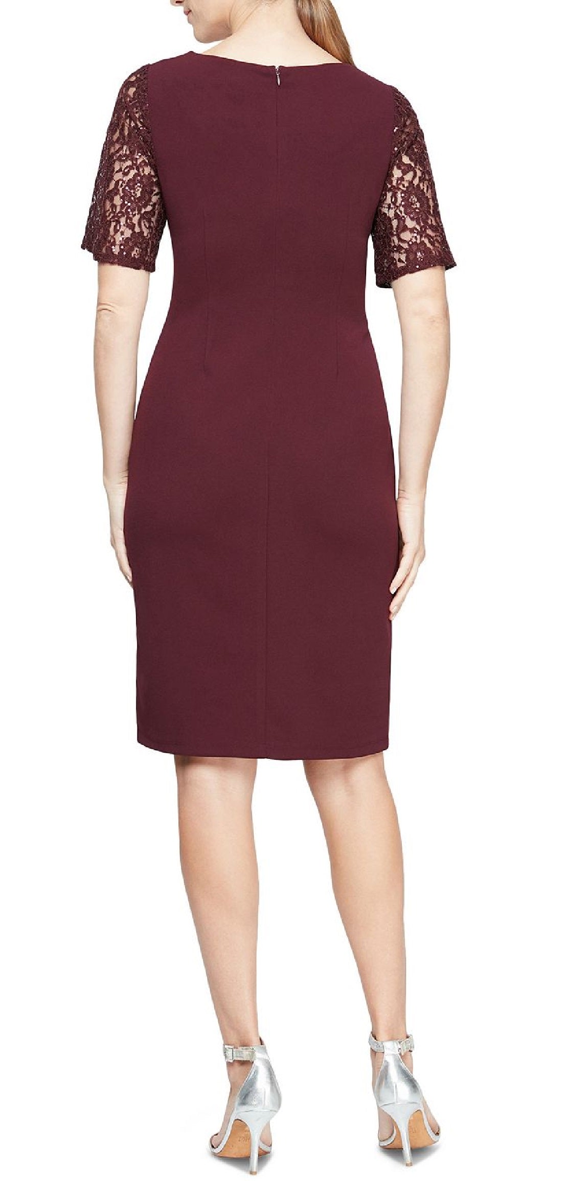 SL Fashions Women's Sequinned Lace Yoke Sheath Dress Brown Size 16