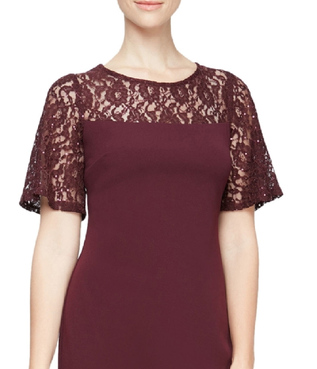 SL Fashions Women's Sequinned Lace Yoke Sheath Dress Brown Size 16