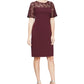 SL Fashions Women's Sequinned Lace Yoke Sheath Dress Brown Size 16