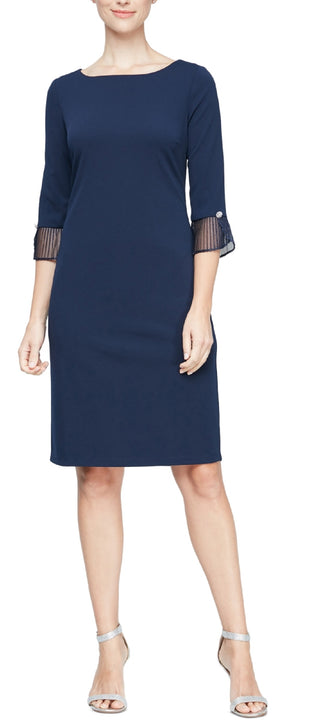 SL Fashions Women's Pleated Cuff Sheath Dress Blue Size 18