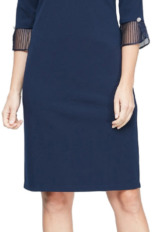 SL Fashions Women's Pleated Cuff Sheath Dress Blue Size 18