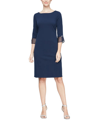 SL Fashions Women's Pleated Cuff Sheath Dress Blue Size 18