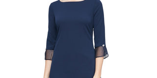 SL Fashions Women's Pleated Cuff Sheath Dress Blue Size 18