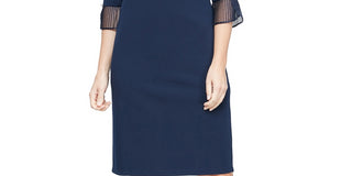 SL Fashions Women's Pleated Cuff Sheath Dress Blue Size 18