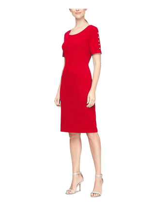 SL Fashions Women's Beaded Sleeve Sheath Dress Red Size 10