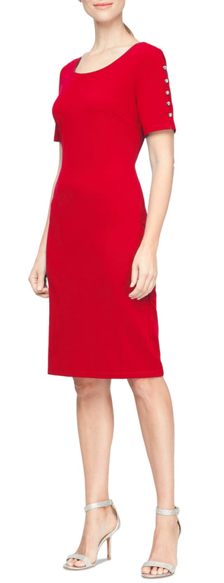 SL Fashions Women's Beaded Sleeve Sheath Dress Red Size 12