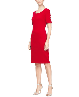SL Fashions Women's Beaded Sleeve Sheath Dress Red Size 12
